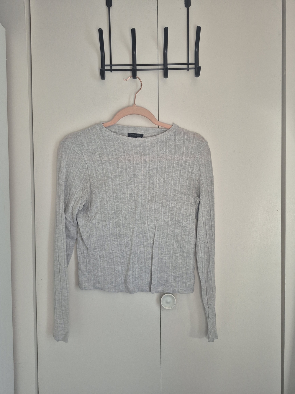 Dynamite Light Gray Ribbed Long Sleeve Top